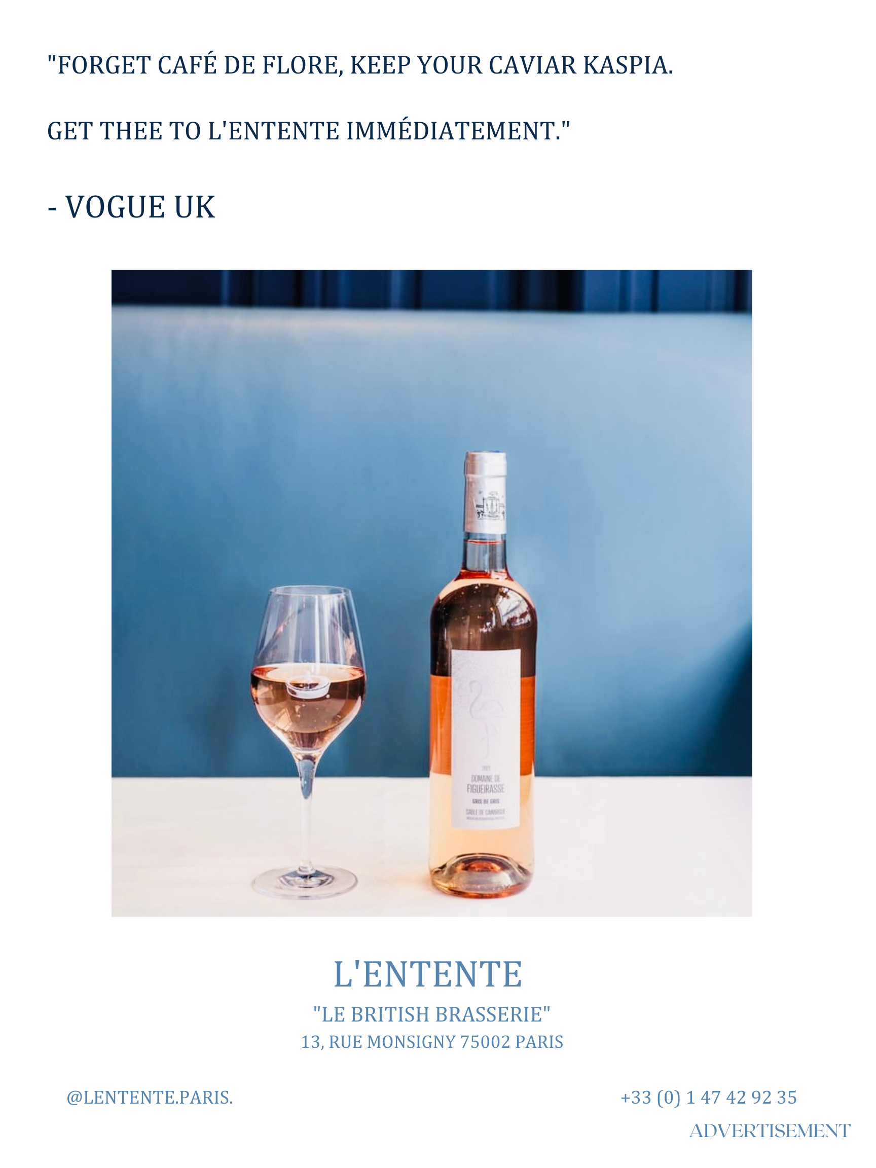 L'Entente Full Page Ad in Diplomasea- Issue 1